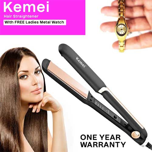 Kemei Hair Straightener + Metal Watch