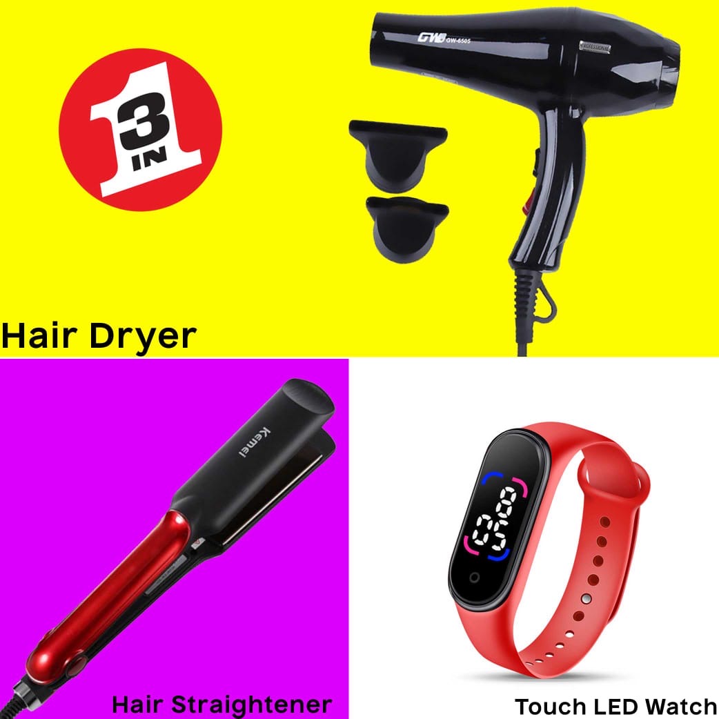Hair Dryer with hair straightener & kids led watch