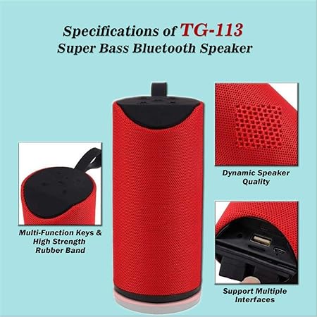 TG-113 Super Bass Splash-Proof Bluetooth Speaker with Inbuilt Mic
